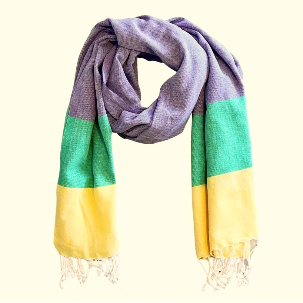 Mardi Gras Color Block Wrap Scarf Loom Weave FLiPSiDE Fleurty Girl NEW Orleans
